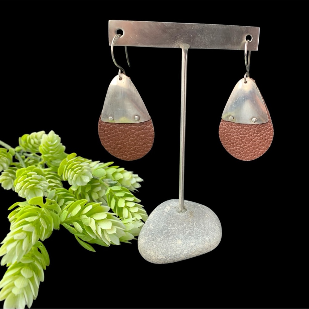Leather Spoon Earrings Sterling Hooks